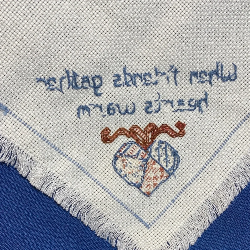 New Hand Embroidered Breadcloth with Friendship & Heart Design